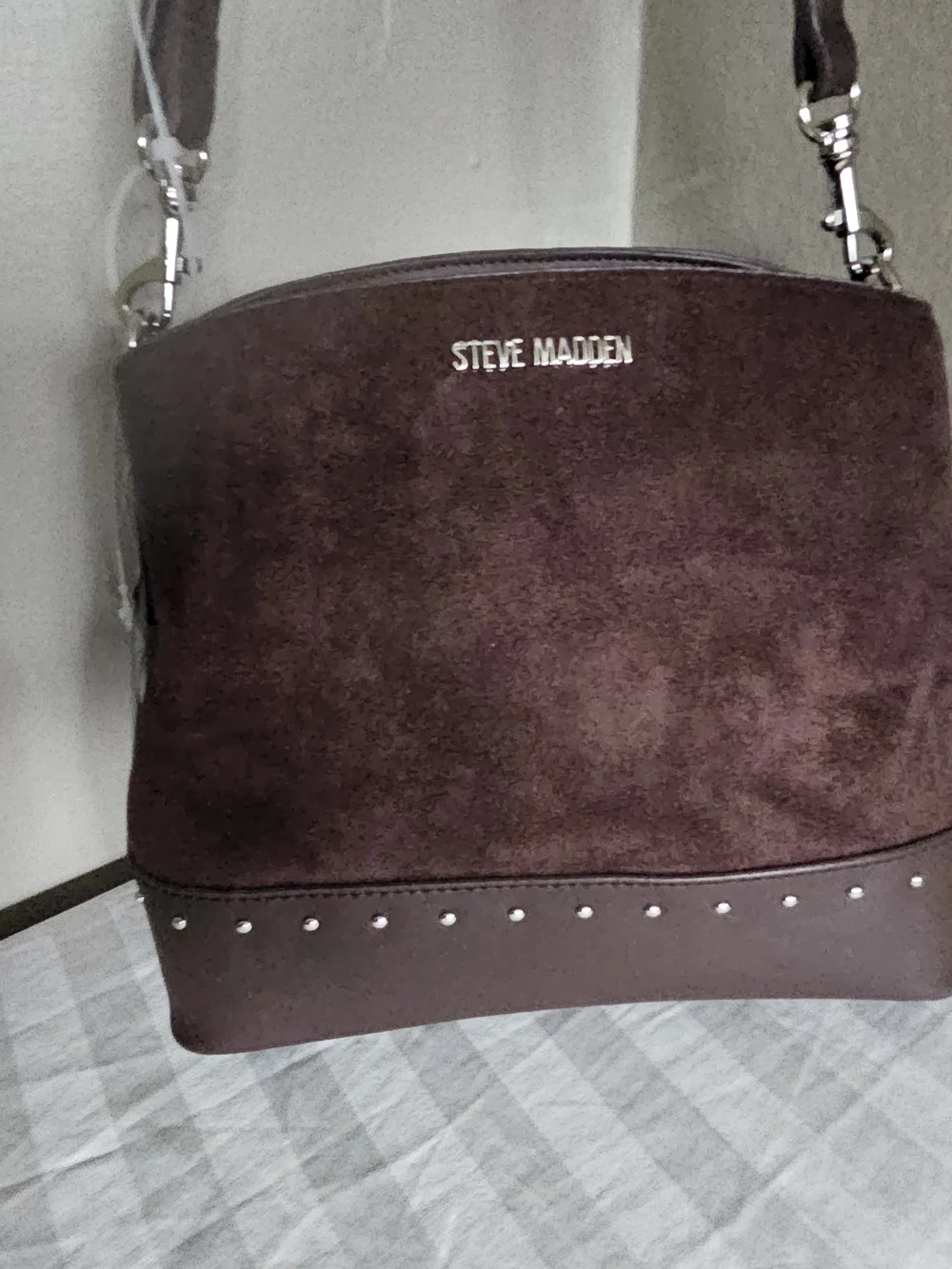 Steve Madden Dark Brown Suede & Leather Shoulder Bag